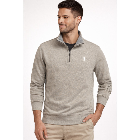 Polo Ralph Lauren Quarter Zip Pullover Grey Sz M NWT Cotton Blend Pony Logo